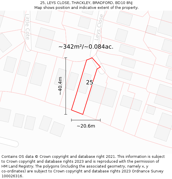 25, LEYS CLOSE, THACKLEY, BRADFORD, BD10 8NJ: Plot and title map