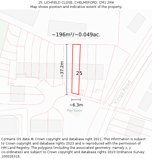 25, LICHFIELD CLOSE, CHELMSFORD, CM1 2XW: Plot and title map