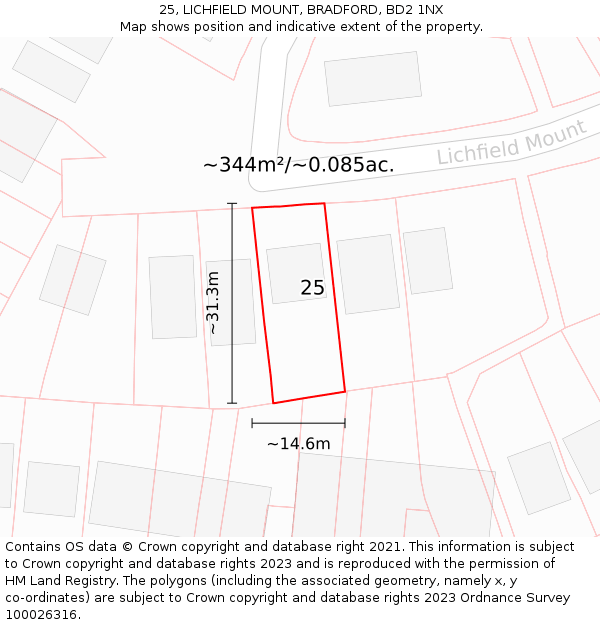 25, LICHFIELD MOUNT, BRADFORD, BD2 1NX: Plot and title map