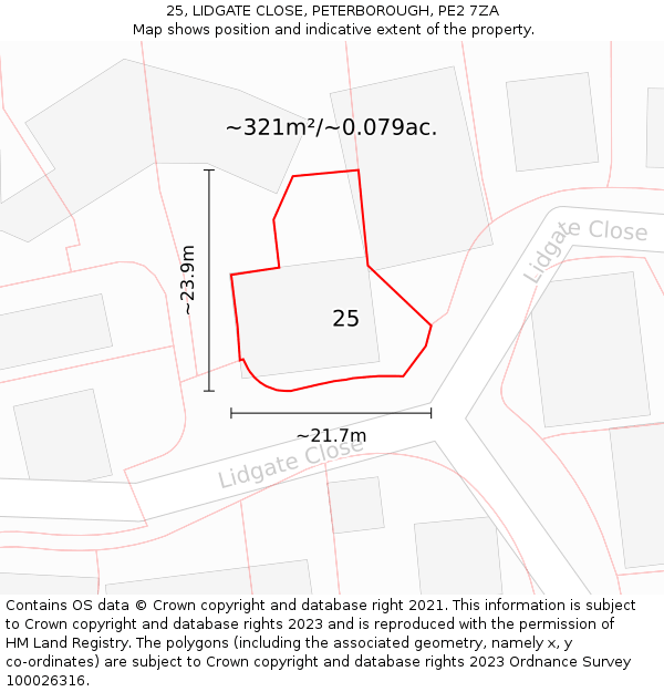 25, LIDGATE CLOSE, PETERBOROUGH, PE2 7ZA: Plot and title map