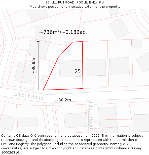 25, LILLIPUT ROAD, POOLE, BH14 8JU: Plot and title map