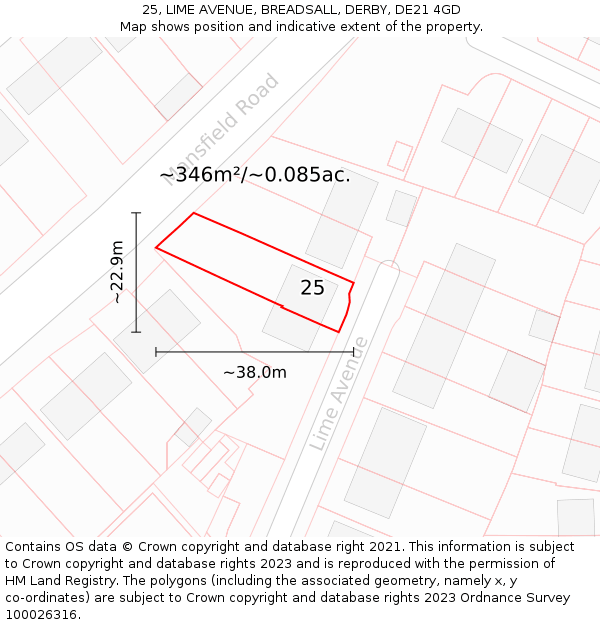 25, LIME AVENUE, BREADSALL, DERBY, DE21 4GD: Plot and title map