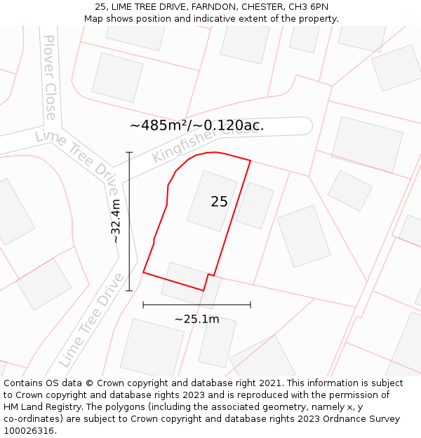 25, LIME TREE DRIVE, FARNDON, CHESTER, CH3 6PN: Plot and title map