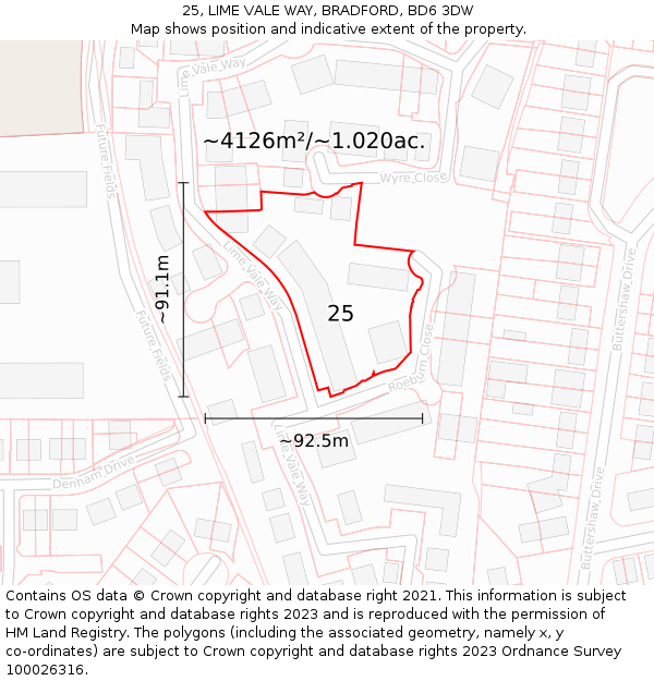 25, LIME VALE WAY, BRADFORD, BD6 3DW: Plot and title map