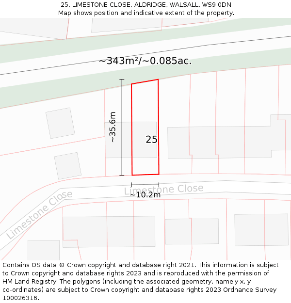 25, LIMESTONE CLOSE, ALDRIDGE, WALSALL, WS9 0DN: Plot and title map