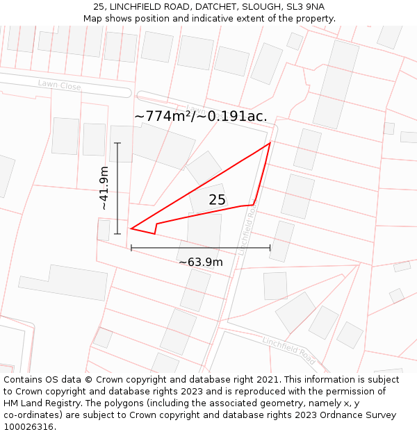 25, LINCHFIELD ROAD, DATCHET, SLOUGH, SL3 9NA: Plot and title map