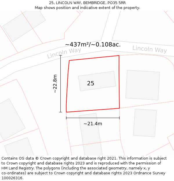 25, LINCOLN WAY, BEMBRIDGE, PO35 5RR: Plot and title map