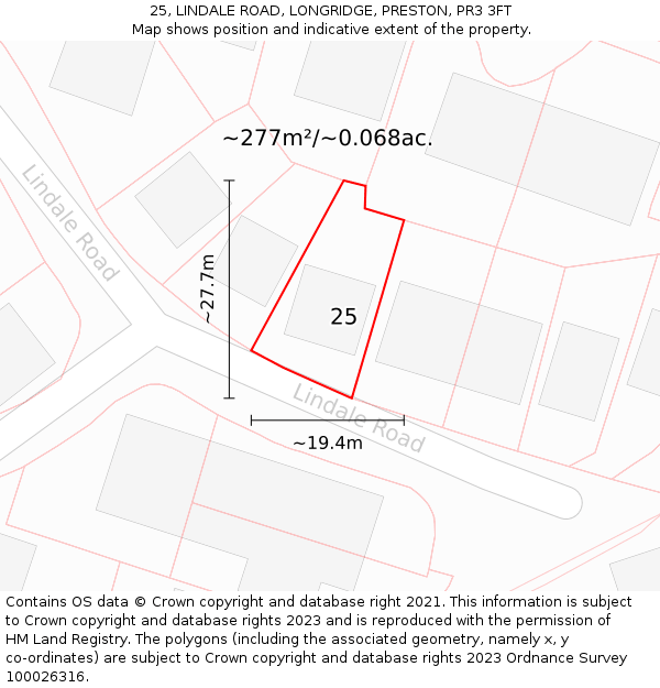 25, LINDALE ROAD, LONGRIDGE, PRESTON, PR3 3FT: Plot and title map