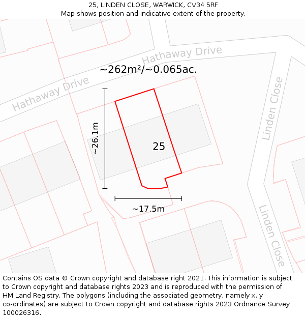 25, LINDEN CLOSE, WARWICK, CV34 5RF: Plot and title map