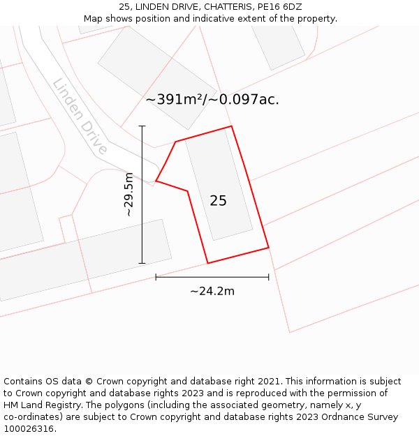 25, LINDEN DRIVE, CHATTERIS, PE16 6DZ: Plot and title map