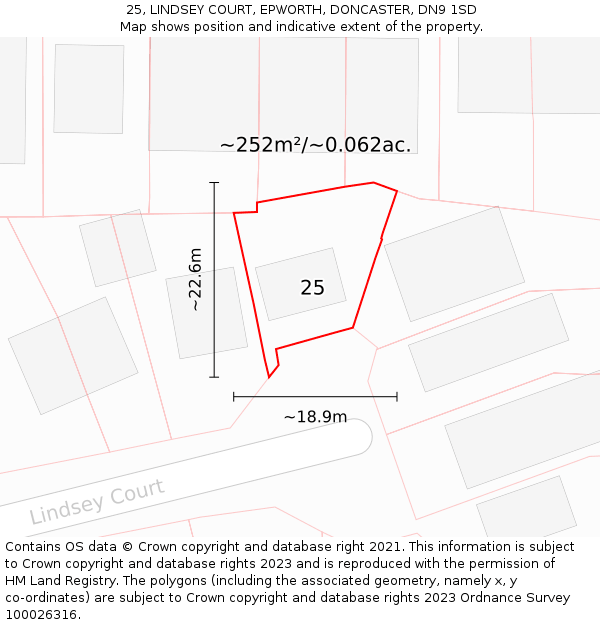 25, LINDSEY COURT, EPWORTH, DONCASTER, DN9 1SD: Plot and title map