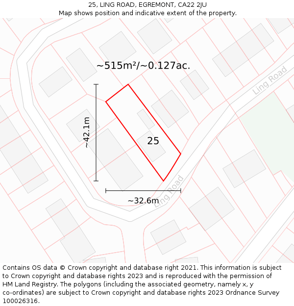 25, LING ROAD, EGREMONT, CA22 2JU: Plot and title map
