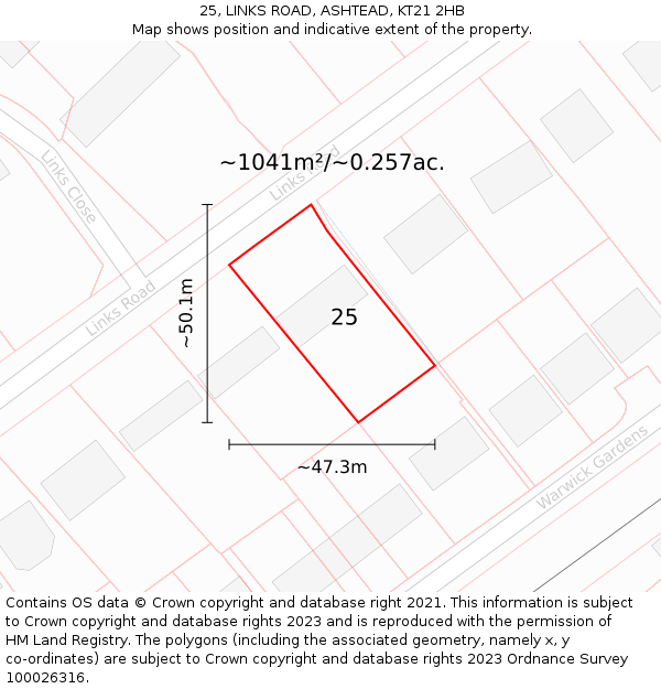 25, LINKS ROAD, ASHTEAD, KT21 2HB: Plot and title map