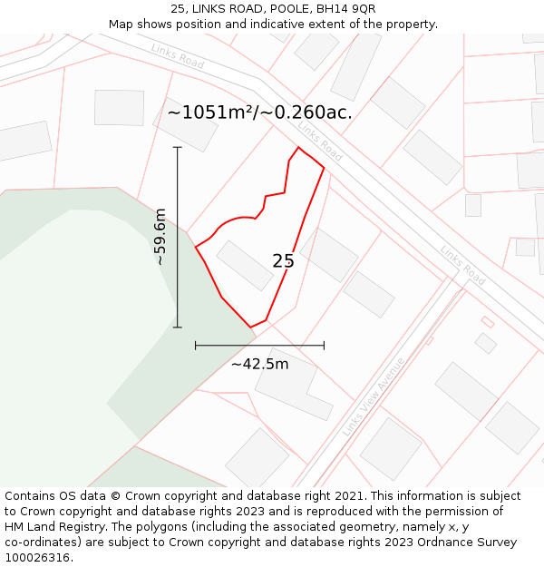 25, LINKS ROAD, POOLE, BH14 9QR: Plot and title map