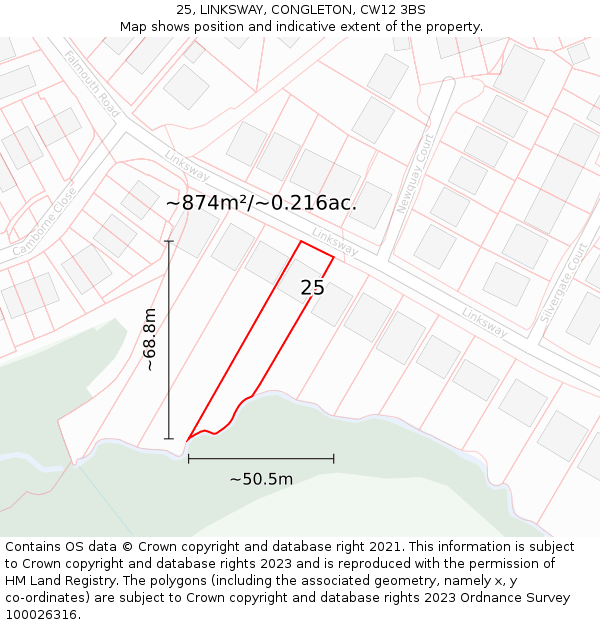 25, LINKSWAY, CONGLETON, CW12 3BS: Plot and title map