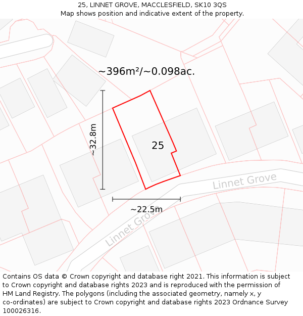 25, LINNET GROVE, MACCLESFIELD, SK10 3QS: Plot and title map