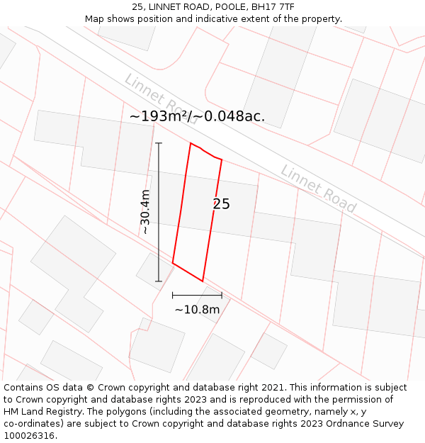 25, LINNET ROAD, POOLE, BH17 7TF: Plot and title map