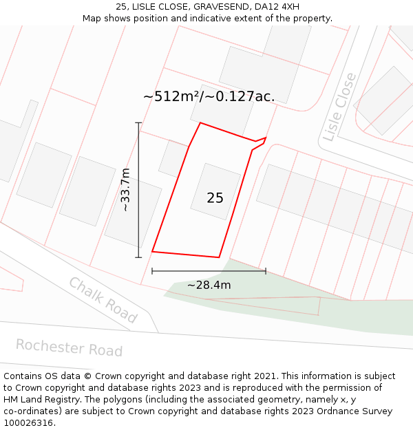 25, LISLE CLOSE, GRAVESEND, DA12 4XH: Plot and title map