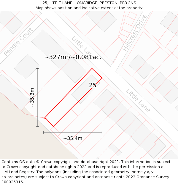 25, LITTLE LANE, LONGRIDGE, PRESTON, PR3 3NS: Plot and title map