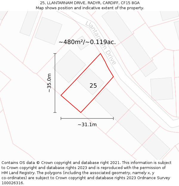 25, LLANTARNAM DRIVE, RADYR, CARDIFF, CF15 8GA: Plot and title map