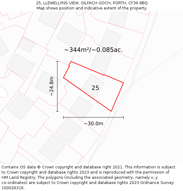 25, LLEWELLYNS VIEW, GILFACH GOCH, PORTH, CF39 8BQ: Plot and title map