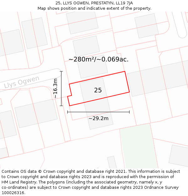 25, LLYS OGWEN, PRESTATYN, LL19 7JA: Plot and title map