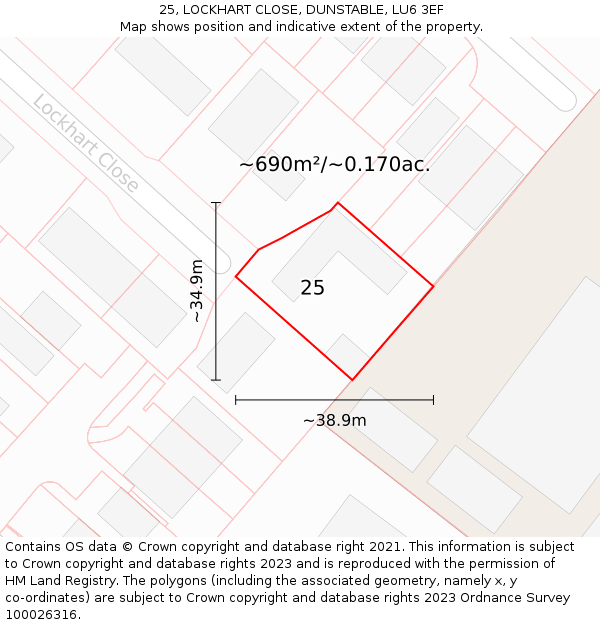 25, LOCKHART CLOSE, DUNSTABLE, LU6 3EF: Plot and title map