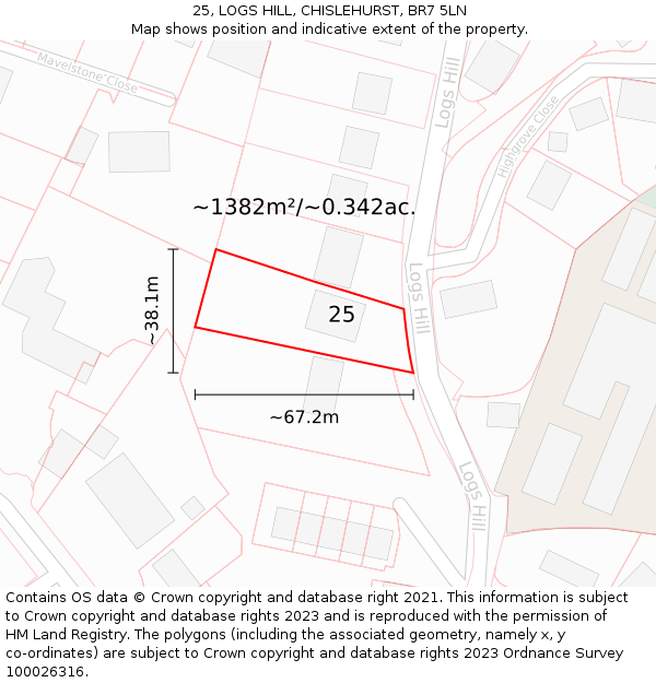 25, LOGS HILL, CHISLEHURST, BR7 5LN: Plot and title map