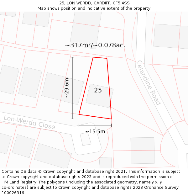 25, LON WERDD, CARDIFF, CF5 4SS: Plot and title map
