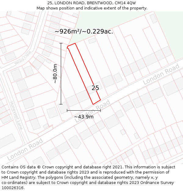 25, LONDON ROAD, BRENTWOOD, CM14 4QW: Plot and title map