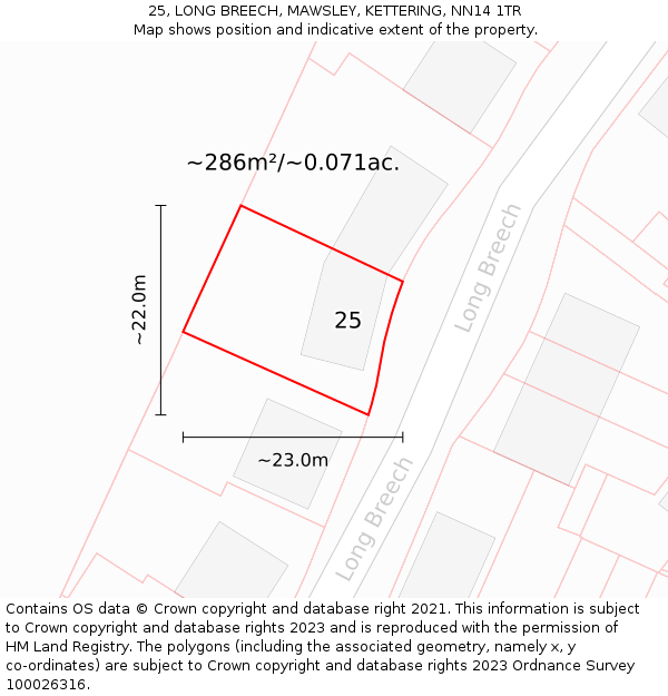25, LONG BREECH, MAWSLEY, KETTERING, NN14 1TR: Plot and title map