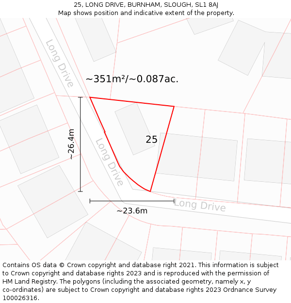 25, LONG DRIVE, BURNHAM, SLOUGH, SL1 8AJ: Plot and title map