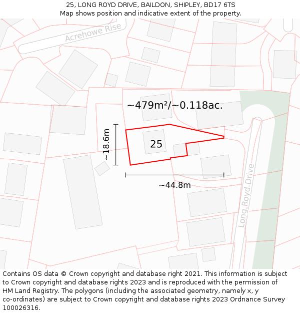 25, LONG ROYD DRIVE, BAILDON, SHIPLEY, BD17 6TS: Plot and title map