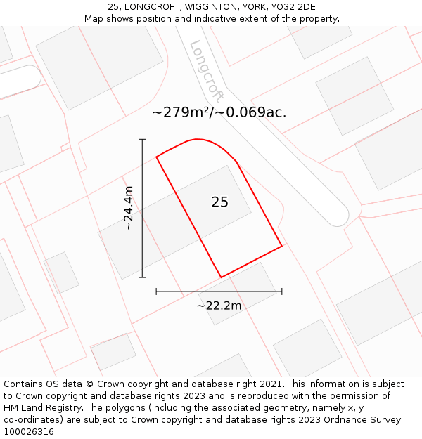 25, LONGCROFT, WIGGINTON, YORK, YO32 2DE: Plot and title map