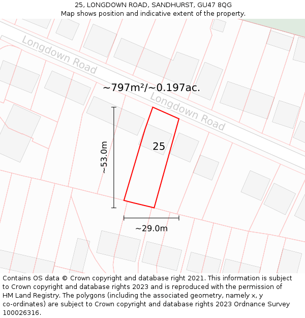 25, LONGDOWN ROAD, SANDHURST, GU47 8QG: Plot and title map