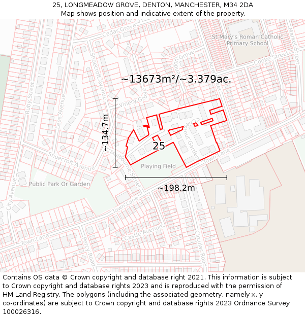 25, LONGMEADOW GROVE, DENTON, MANCHESTER, M34 2DA: Plot and title map