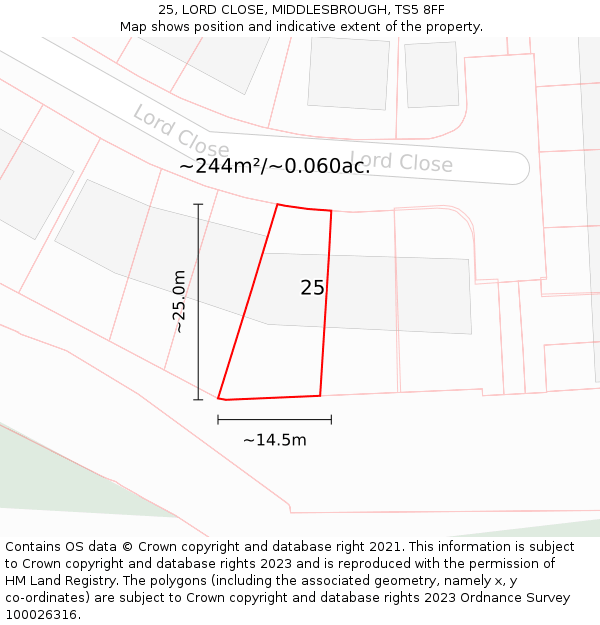 25, LORD CLOSE, MIDDLESBROUGH, TS5 8FF: Plot and title map