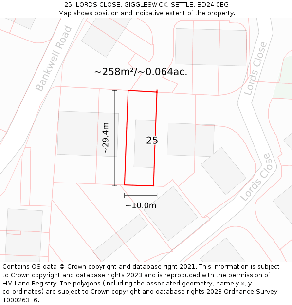 25, LORDS CLOSE, GIGGLESWICK, SETTLE, BD24 0EG: Plot and title map