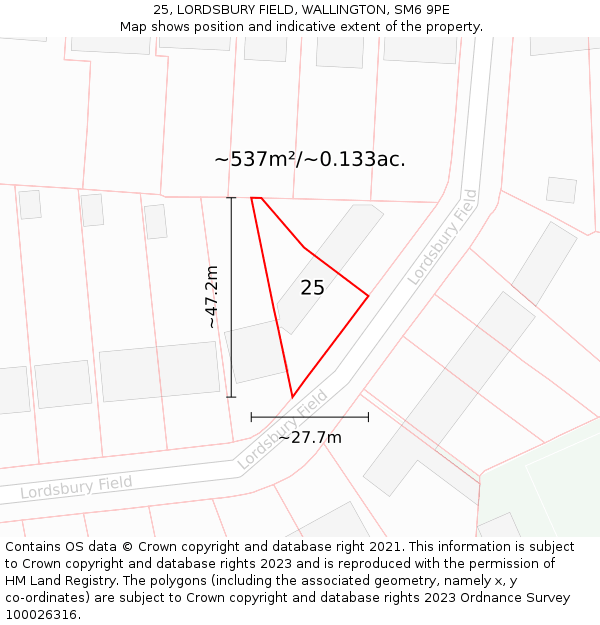 25, LORDSBURY FIELD, WALLINGTON, SM6 9PE: Plot and title map