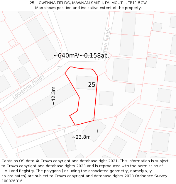 25, LOWENNA FIELDS, MAWNAN SMITH, FALMOUTH, TR11 5GW: Plot and title map