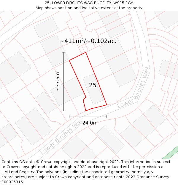 25, LOWER BIRCHES WAY, RUGELEY, WS15 1GA: Plot and title map