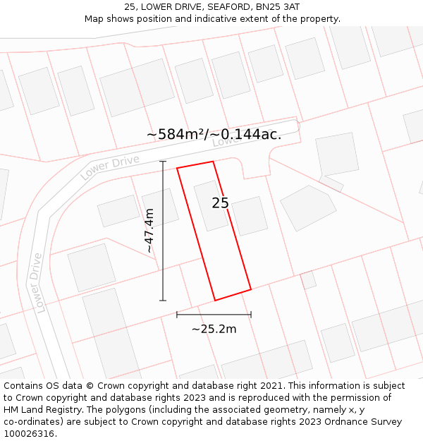 25, LOWER DRIVE, SEAFORD, BN25 3AT: Plot and title map