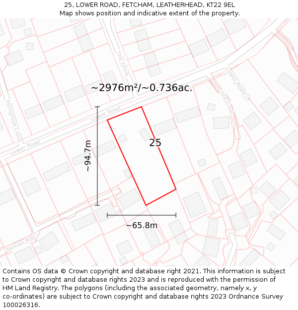 25, LOWER ROAD, FETCHAM, LEATHERHEAD, KT22 9EL: Plot and title map