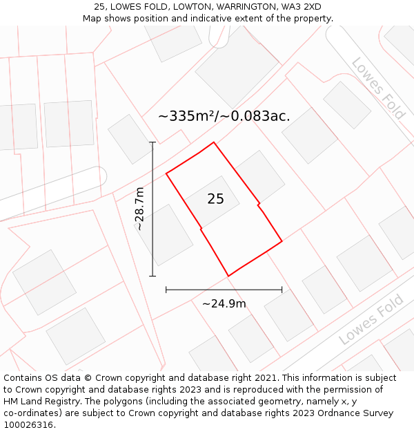 25, LOWES FOLD, LOWTON, WARRINGTON, WA3 2XD: Plot and title map