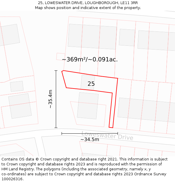 25, LOWESWATER DRIVE, LOUGHBOROUGH, LE11 3RR: Plot and title map