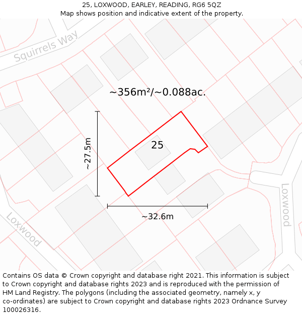 25, LOXWOOD, EARLEY, READING, RG6 5QZ: Plot and title map