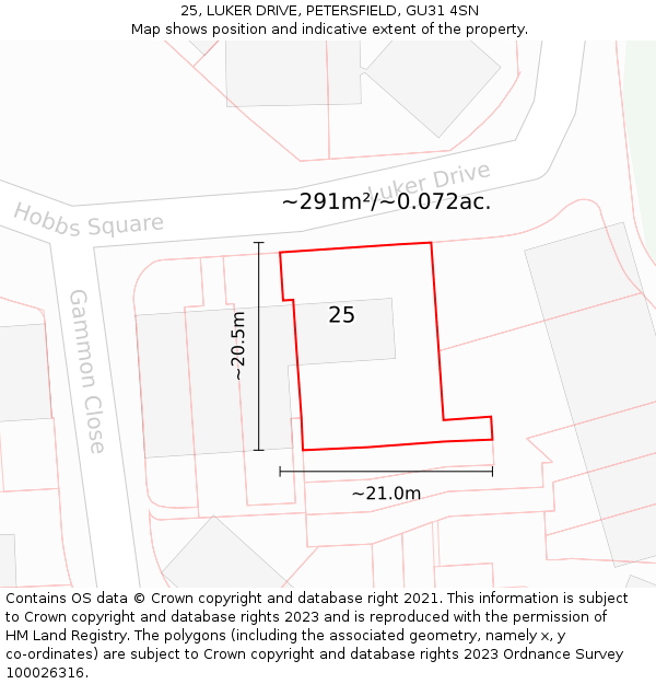 25, LUKER DRIVE, PETERSFIELD, GU31 4SN: Plot and title map