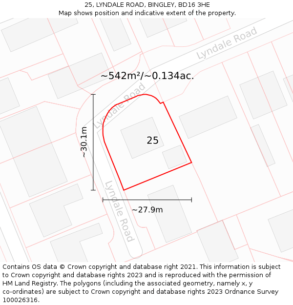 25, LYNDALE ROAD, BINGLEY, BD16 3HE: Plot and title map