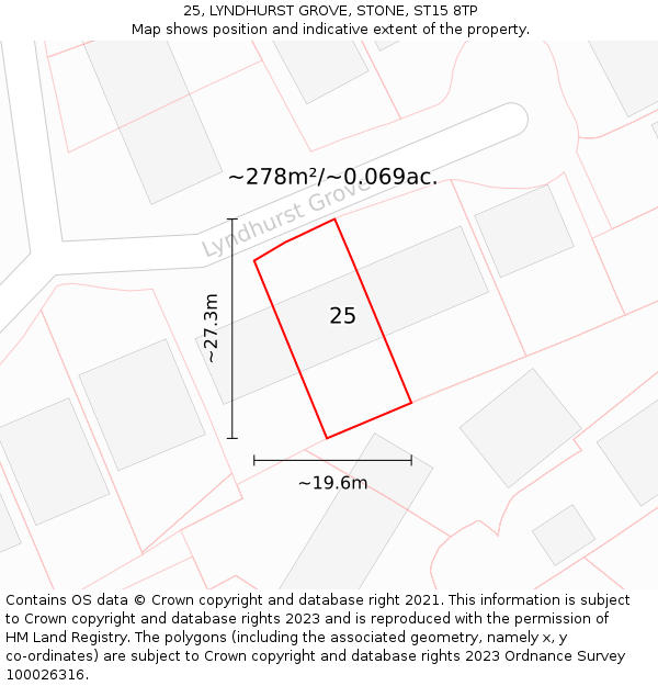 25, LYNDHURST GROVE, STONE, ST15 8TP: Plot and title map