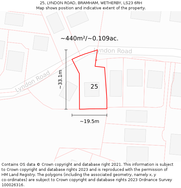 25, LYNDON ROAD, BRAMHAM, WETHERBY, LS23 6RH: Plot and title map